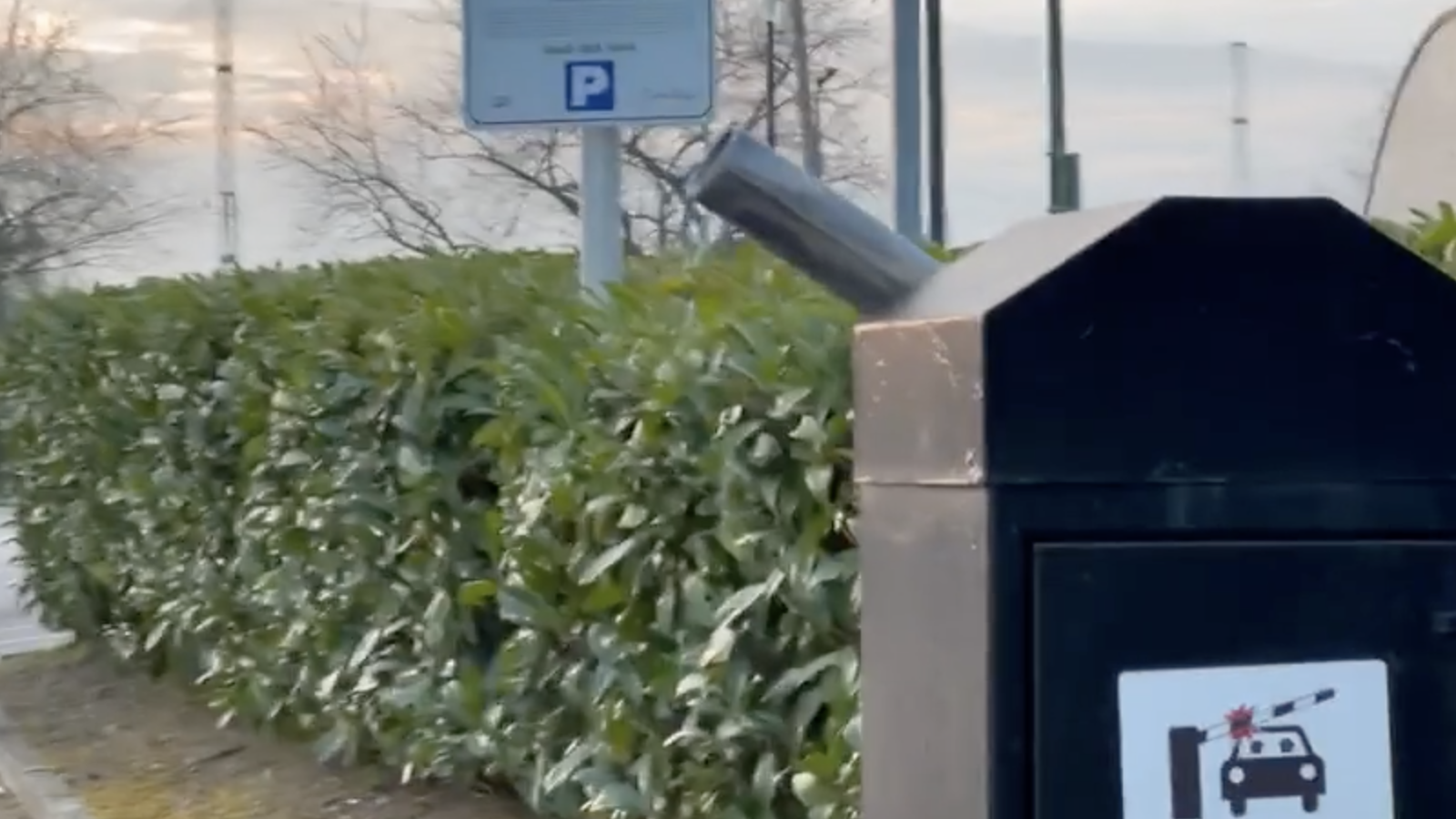 Broken rising arm of parking barrier